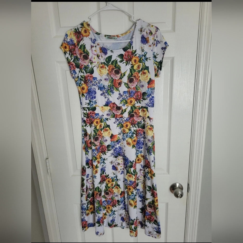 Colorful Floral Midi Vintage Dress from Europe SIZE S - Picture 6 of 14
